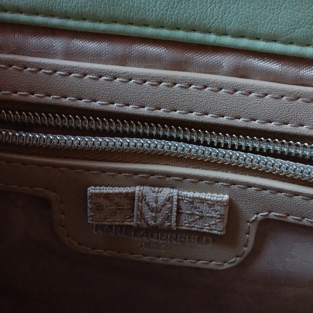 Karl Lagerfeld Paris Tweed Shoulder Bag in Mist Green - Picture 8 of 14